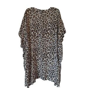 Angie Leopard Animal Print Long Length Kimono LIghtweight Cardigan S Oversized